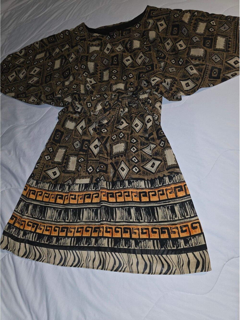 Signature by Robbie Bee Black Tan Bohemian Dress - waist tie - size 10